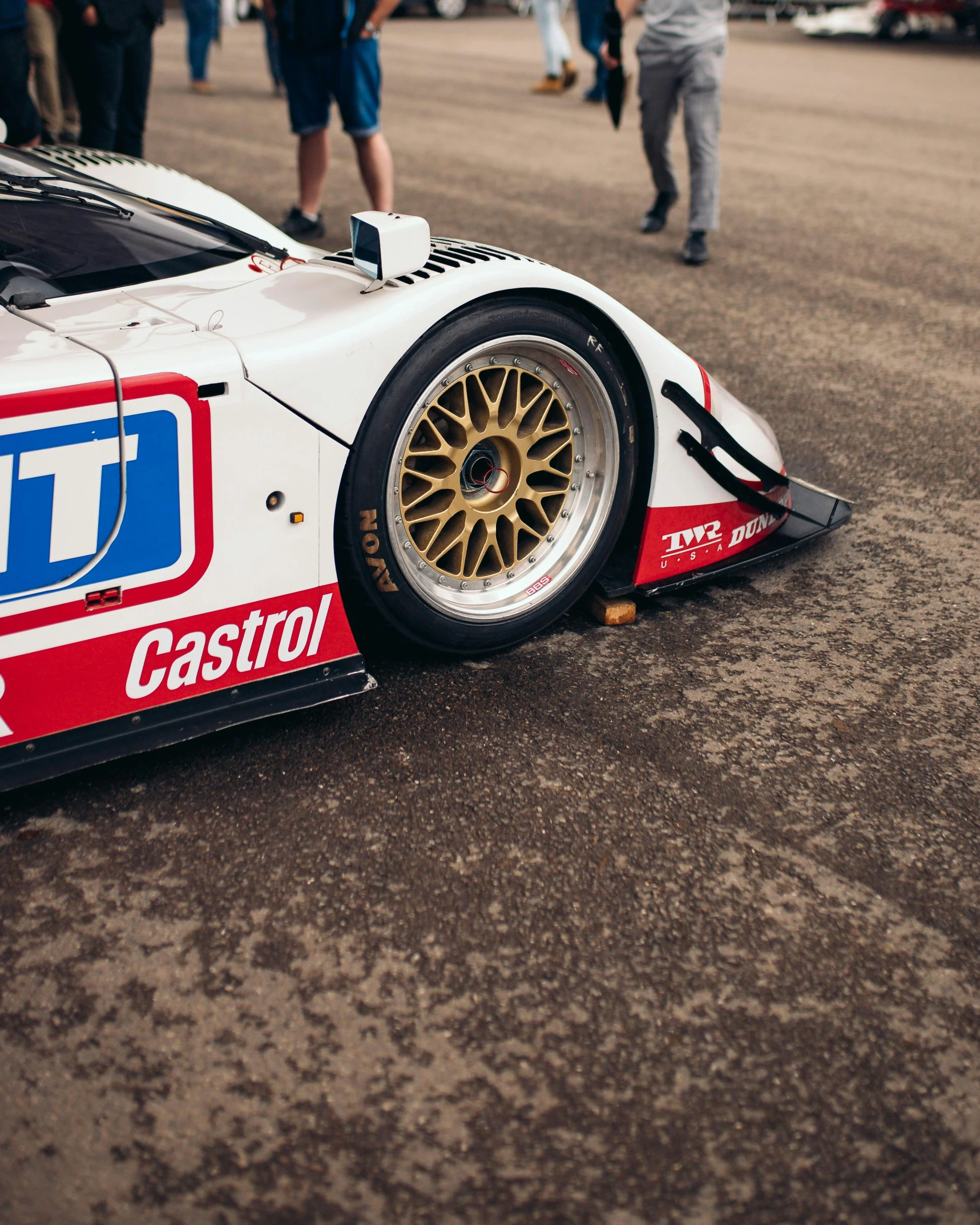 an upside down race car with it's side view mirror on its nose