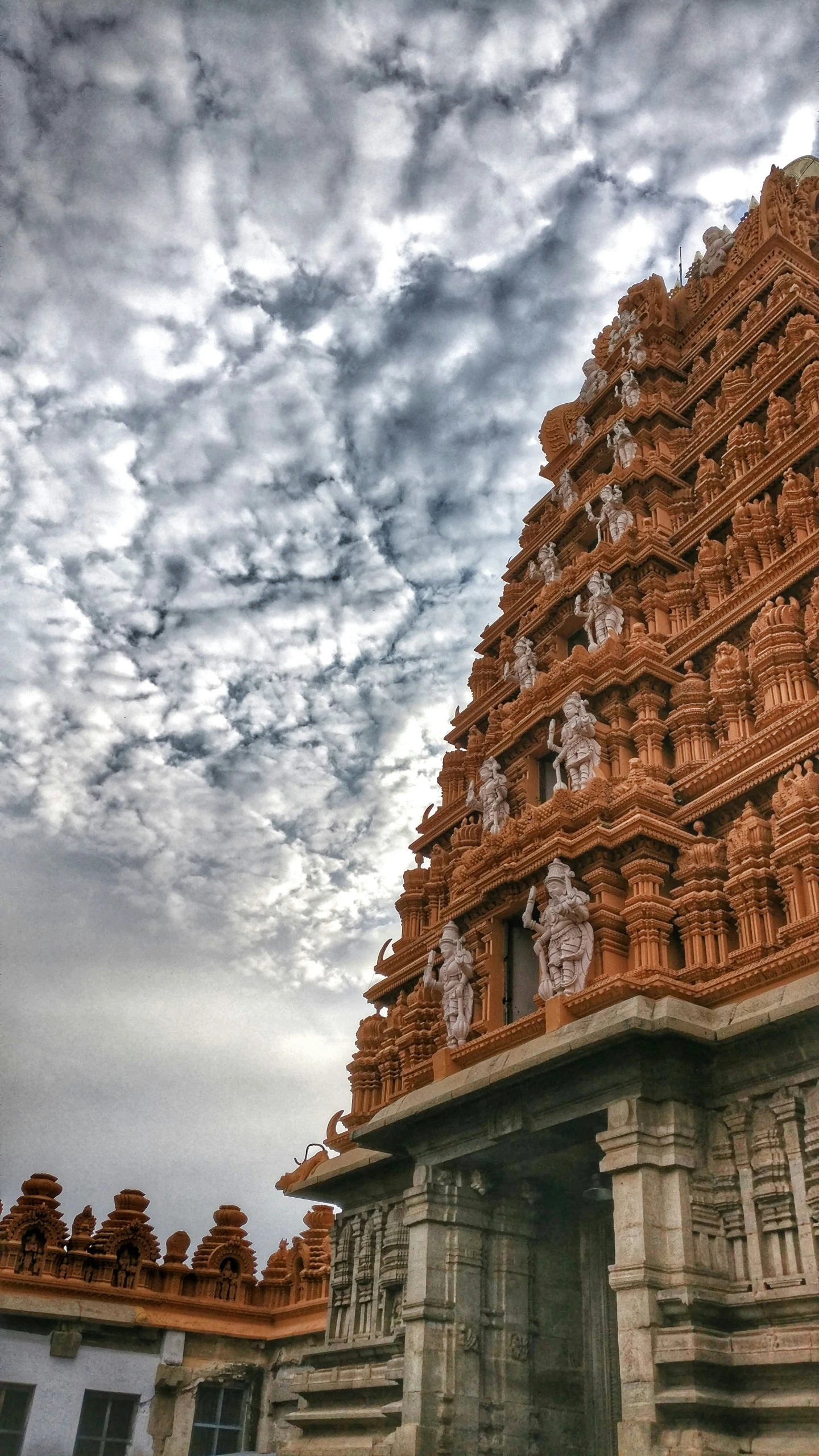 this is a view of a tall hindu temple