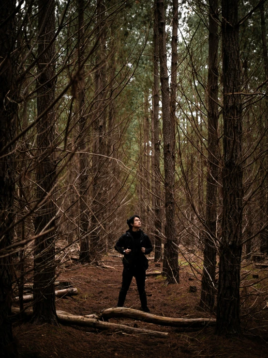 a person that is walking in the woods