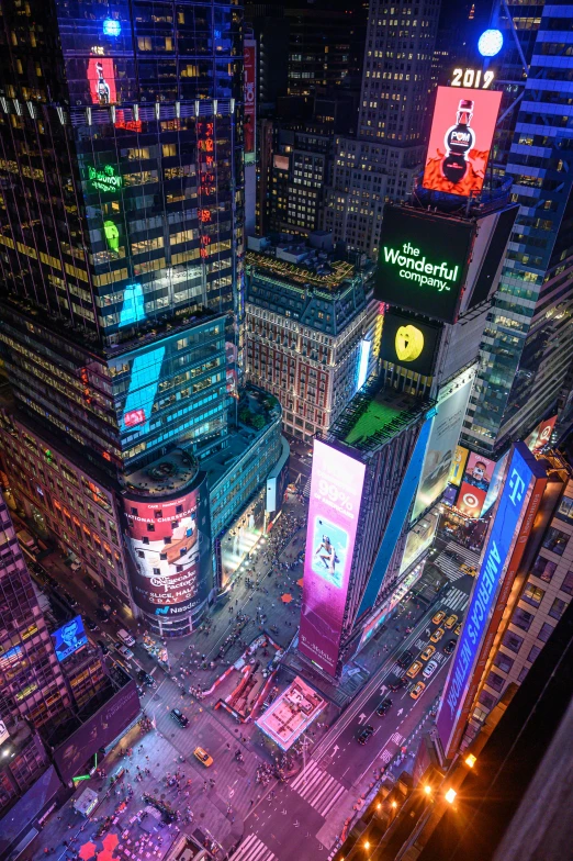 new york cityscape at night in full neon colors