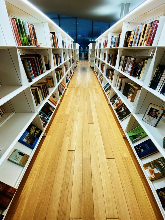 rows of books line the walls in a bookstore