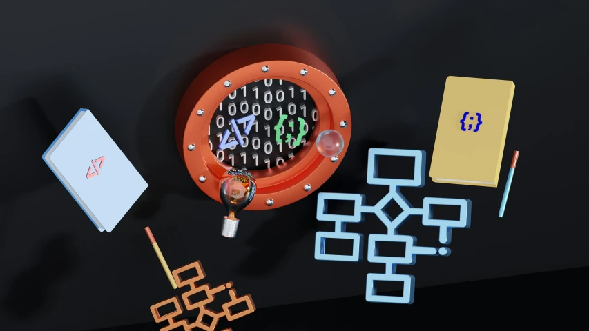 a clock has some colorful numbers and shapes displayed