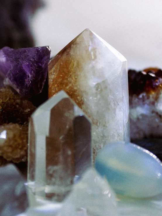 crystals and rocks all stacked on top of one another