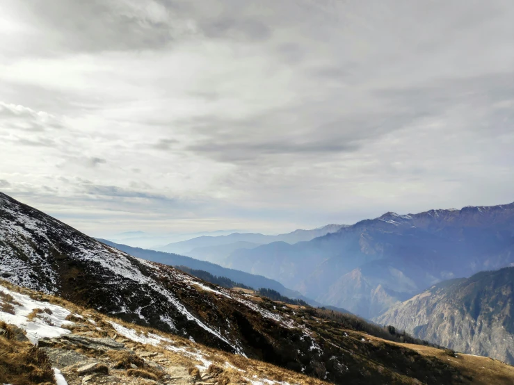 the view over mountains of a mountainous range