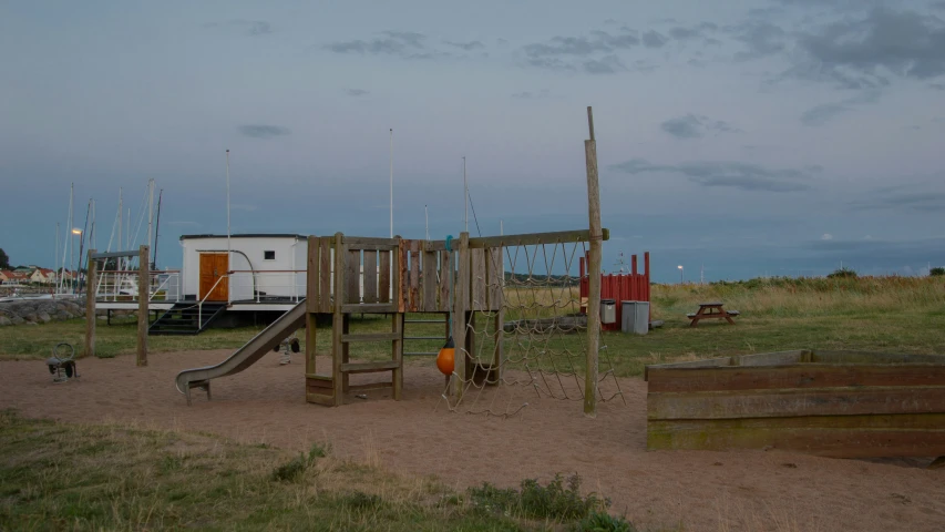 a play area that is near the beach