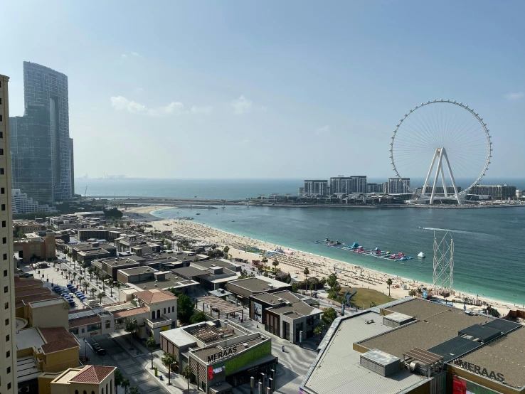 a beach that has a ferris wheel next to it