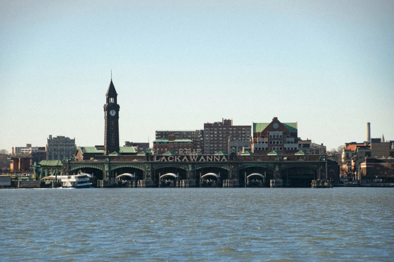 a large city is shown with a big bridge