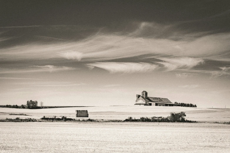 black and white po of a farm scene