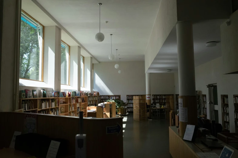 a book shop has long columns and lots of books