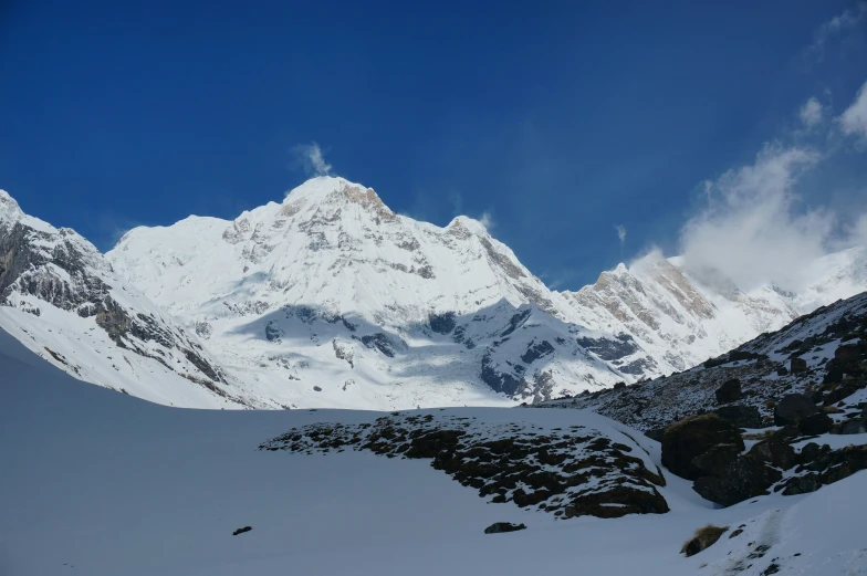 some snow and mountains that are not in the daytime