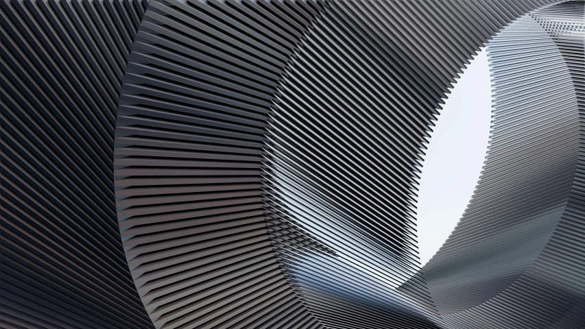 the side of a modern building with wavy lines on it