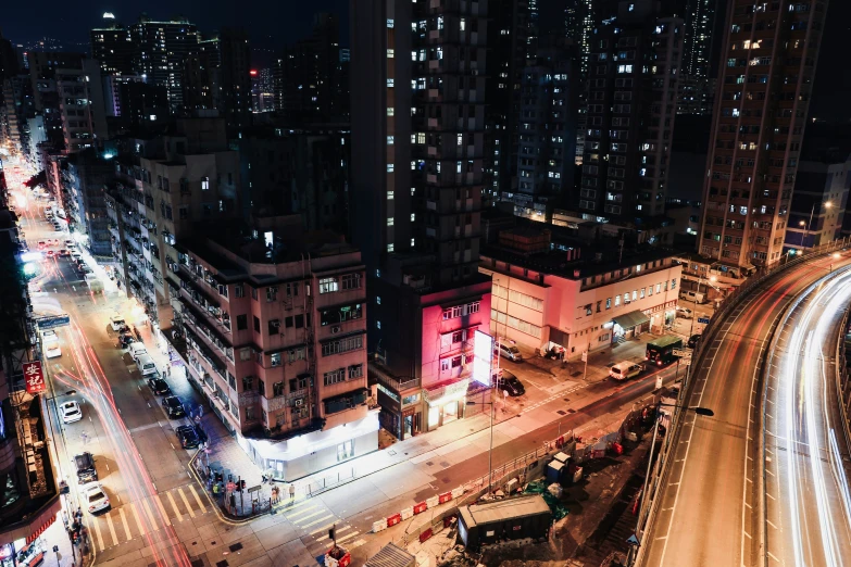 a busy city street in the middle of night