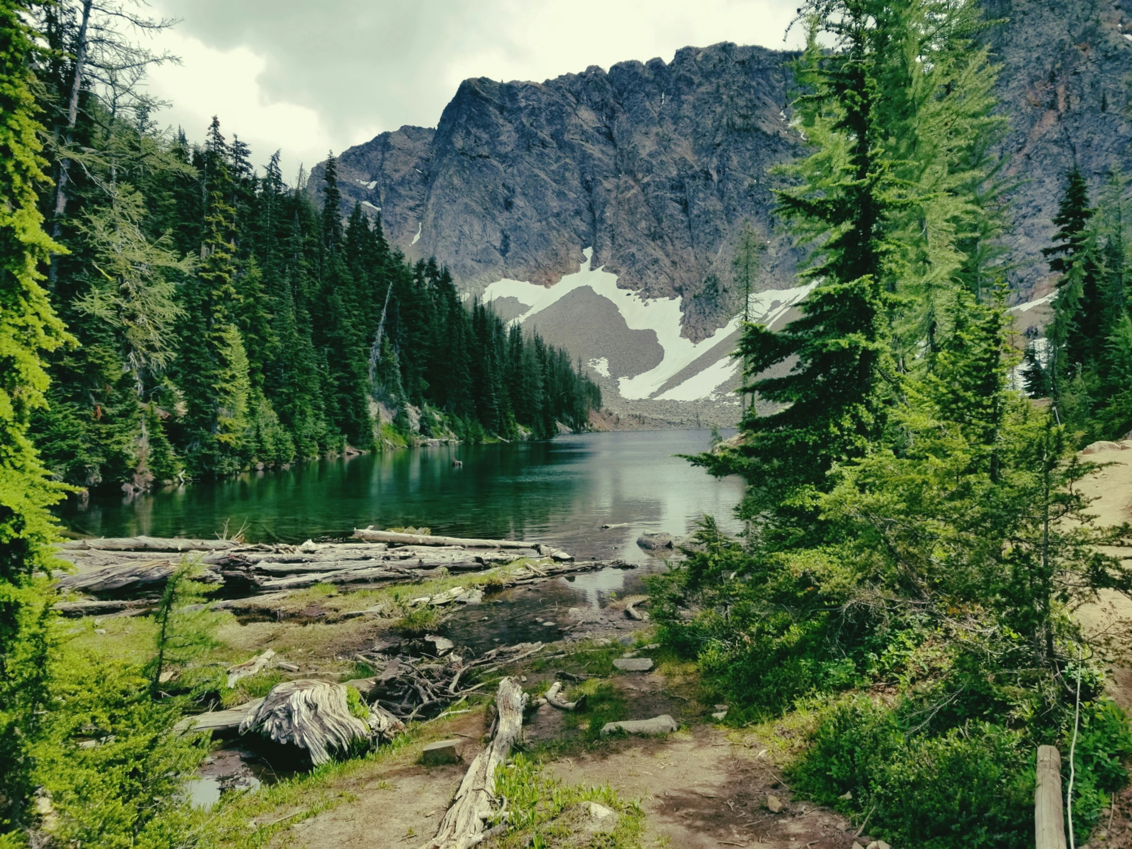 view of an alpine lake in the middle of the mountains