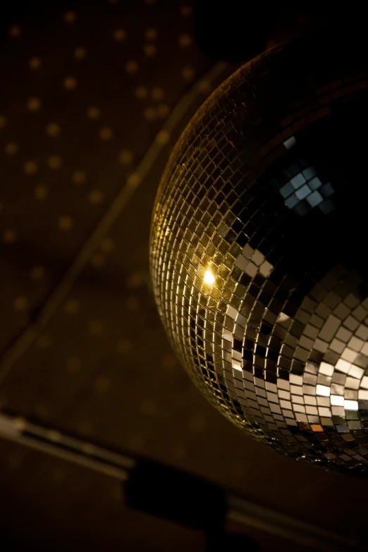 the reflection of the shiny mirror in the disco ball
