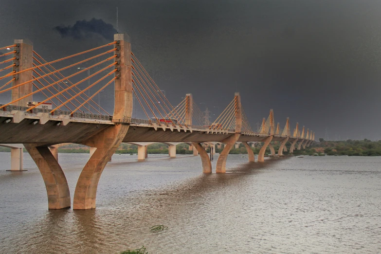 a very long bridge spanning over a body of water