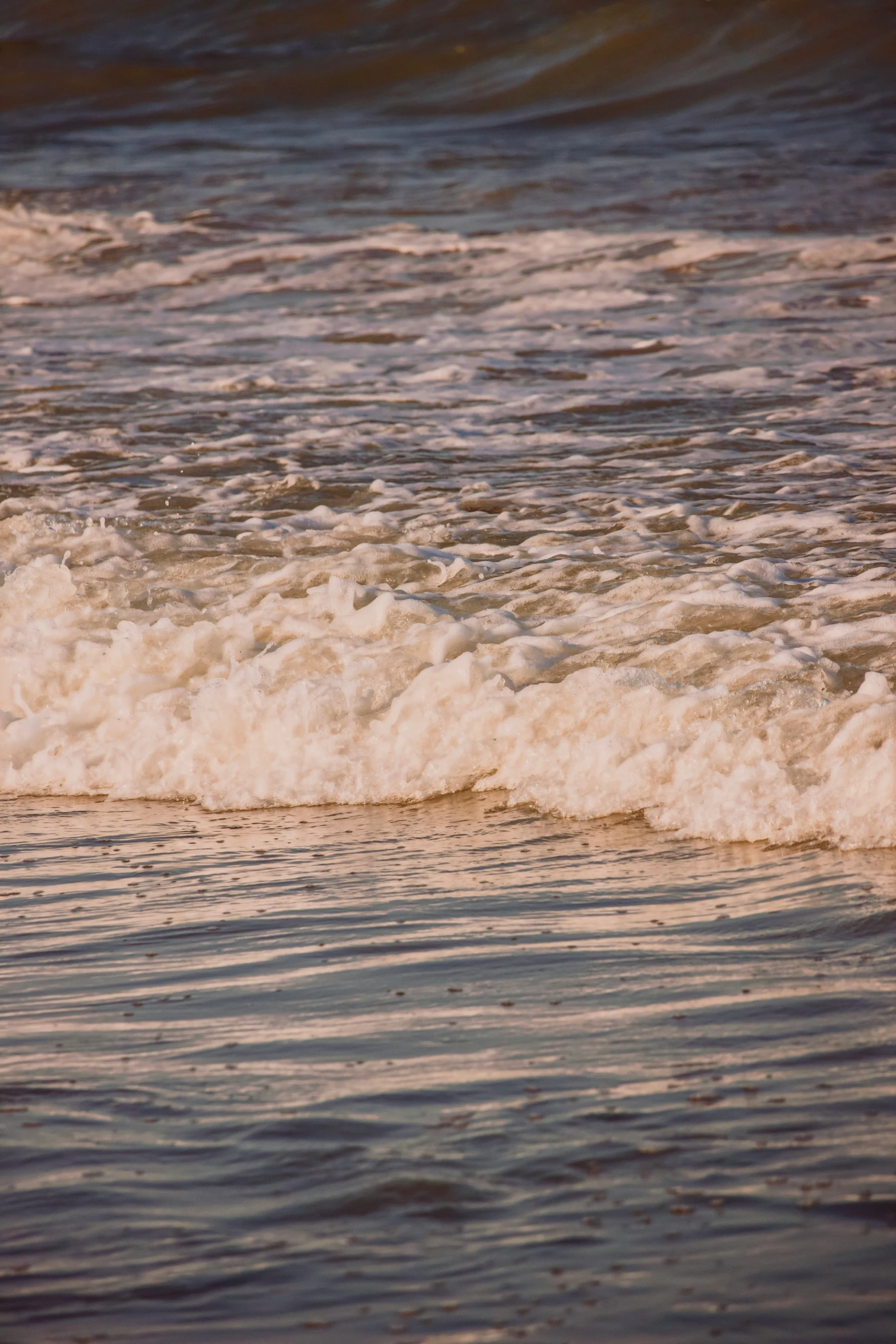 a lone wave on the beach is moving over the horizon