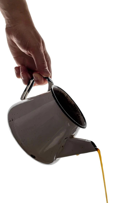 a hand pouring liquid onto a white kettle