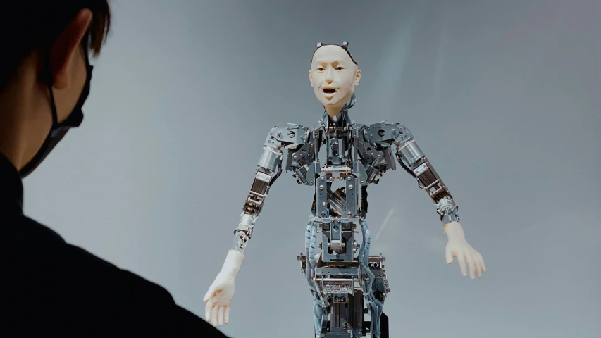 a person that is looking at a robot