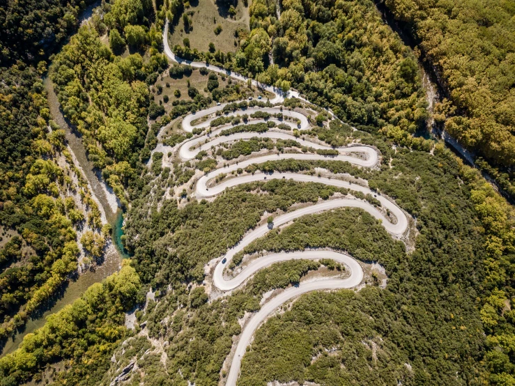 winding roads made of rocks in the middle of a forest