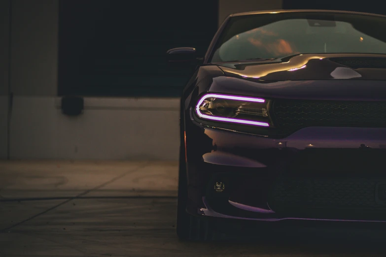 the front of a car in the dark