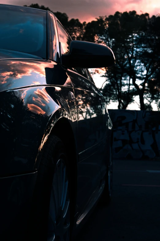 an artistic image of a car parked in a parking lot