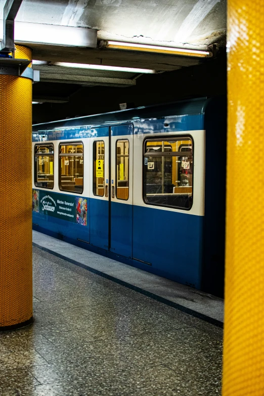 the train at the station is in an empty garage