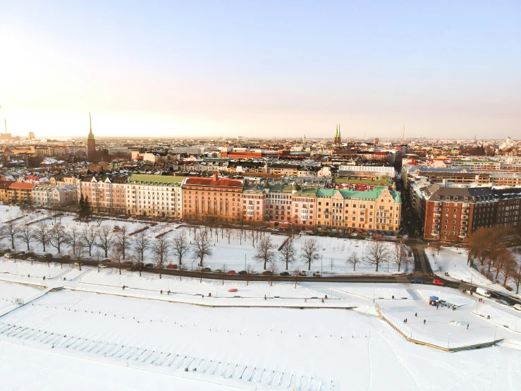 an aerial view shows a city in the distance