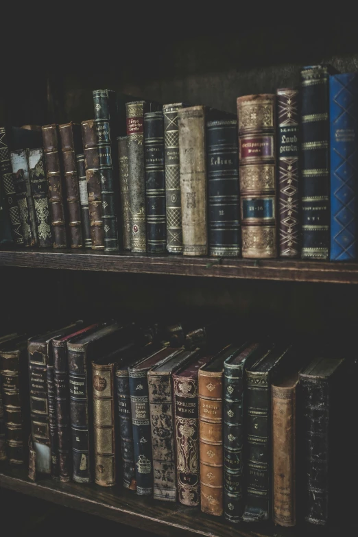 an old book shelf in a liry filled with books