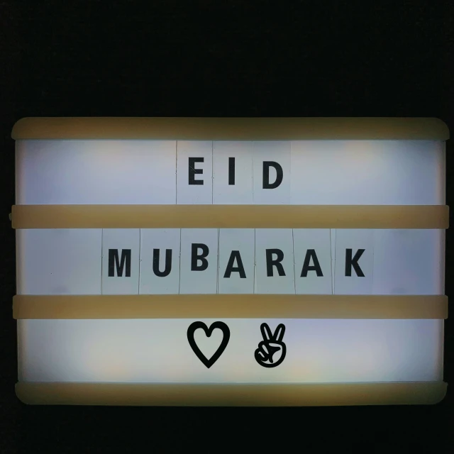 illuminated sign with a heart for eid mubarak