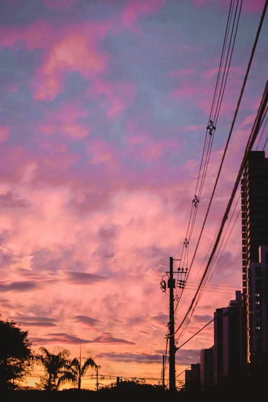 a very bright sky and some power lines at sunset