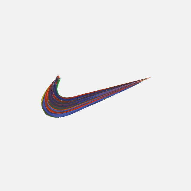 the colorful nike logo, flying in the sky