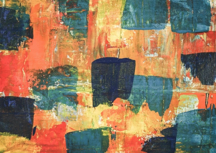 a painting of abstract colors on a wall