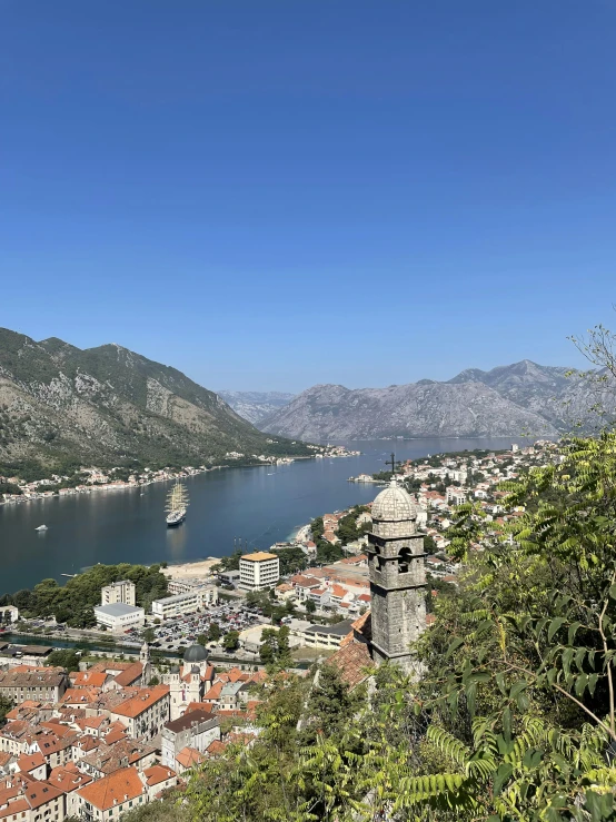 aerial view of the town and its surrounding lake