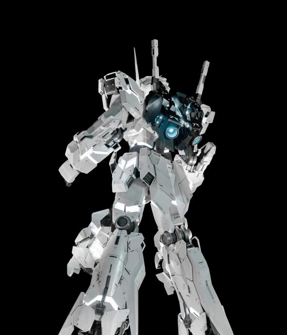 a sci - themed robot stands in front of a black background