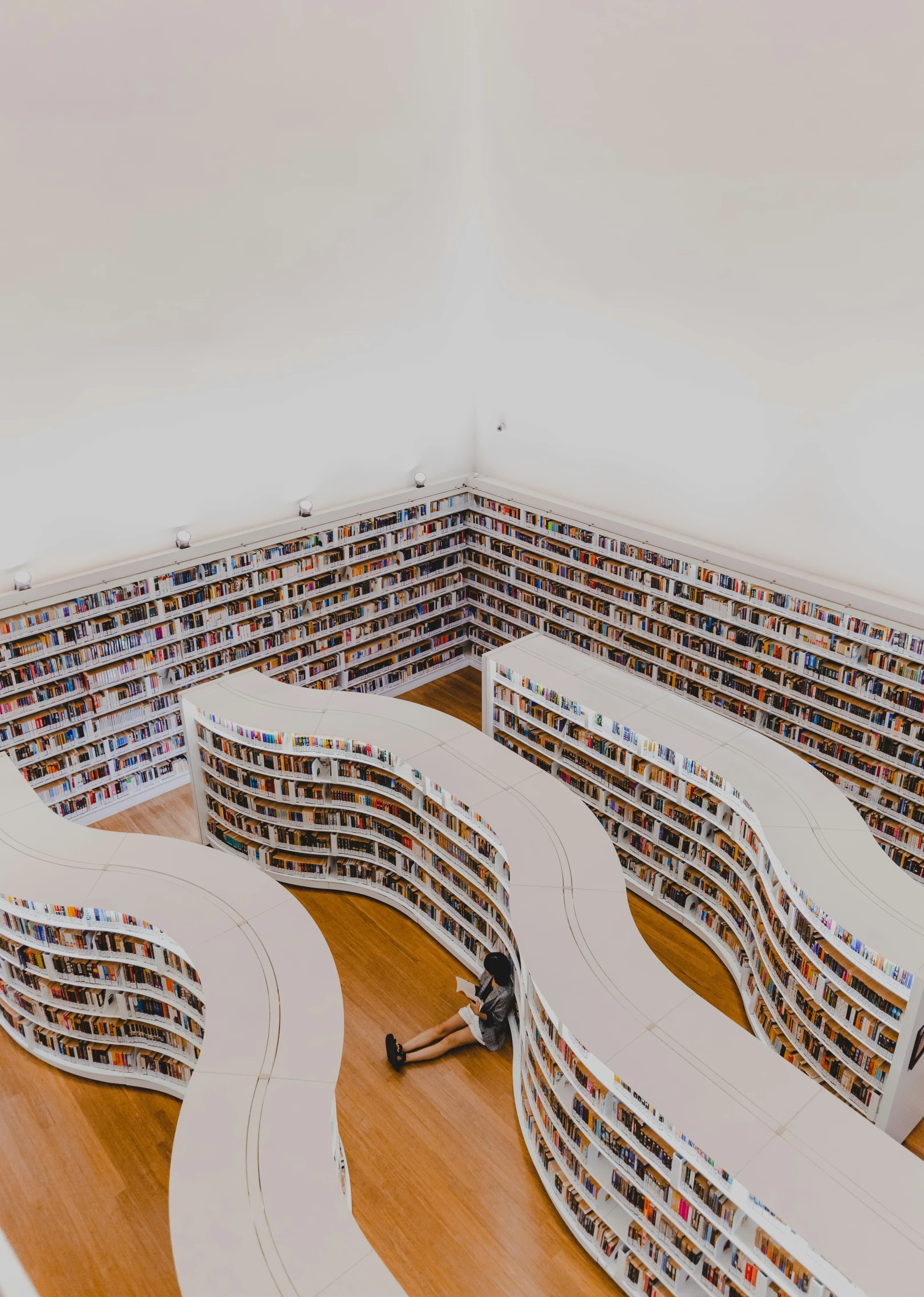 an inside s of a liry with rows of books