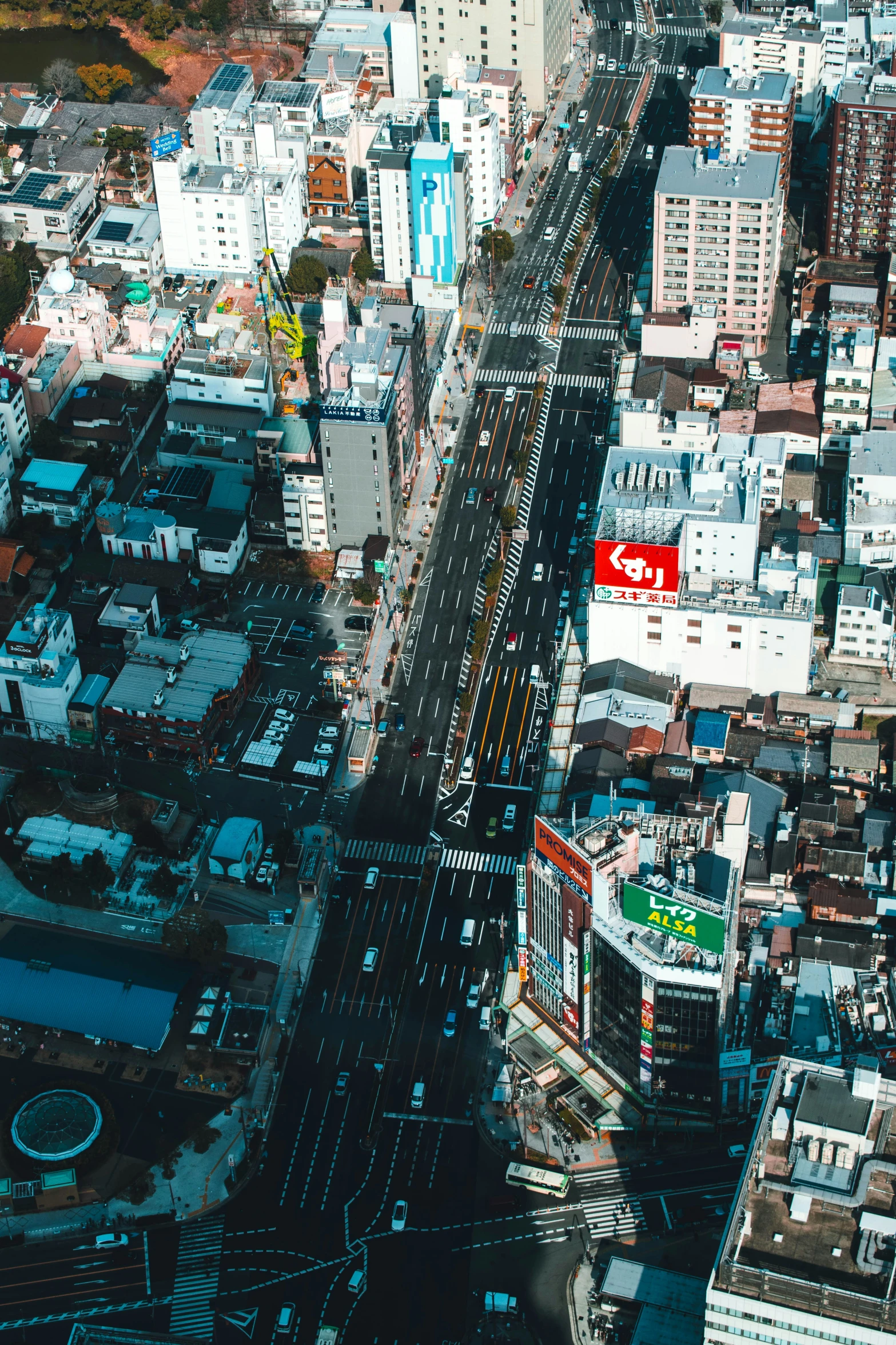 the overhead view of an empty city and street