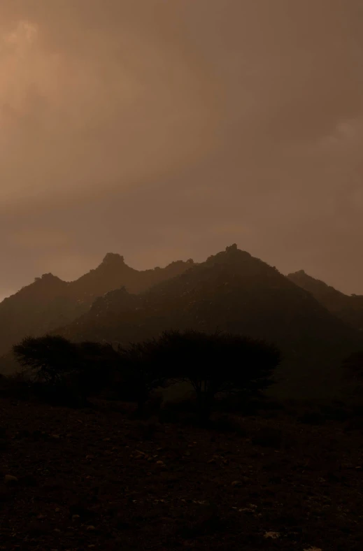 a cloudy day over a mountain with trees