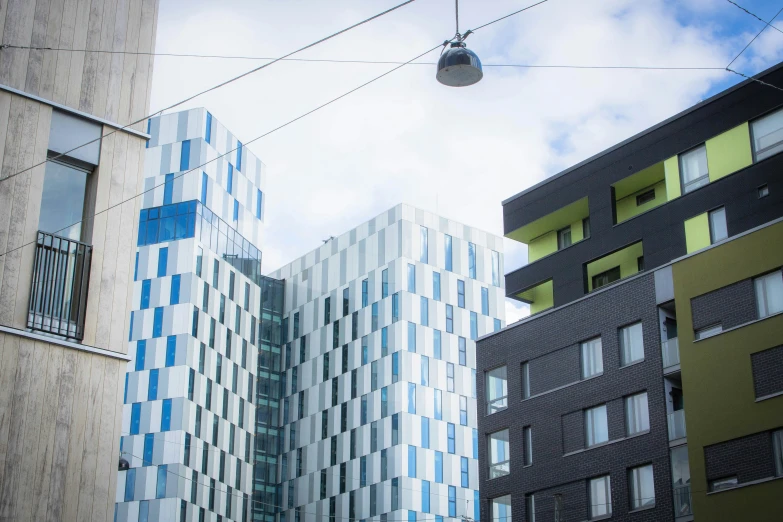 a rope connected to some buildings next to each other