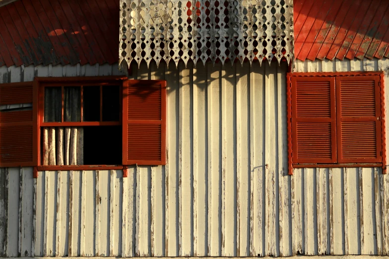 a closeup view of a wooden building with old slats