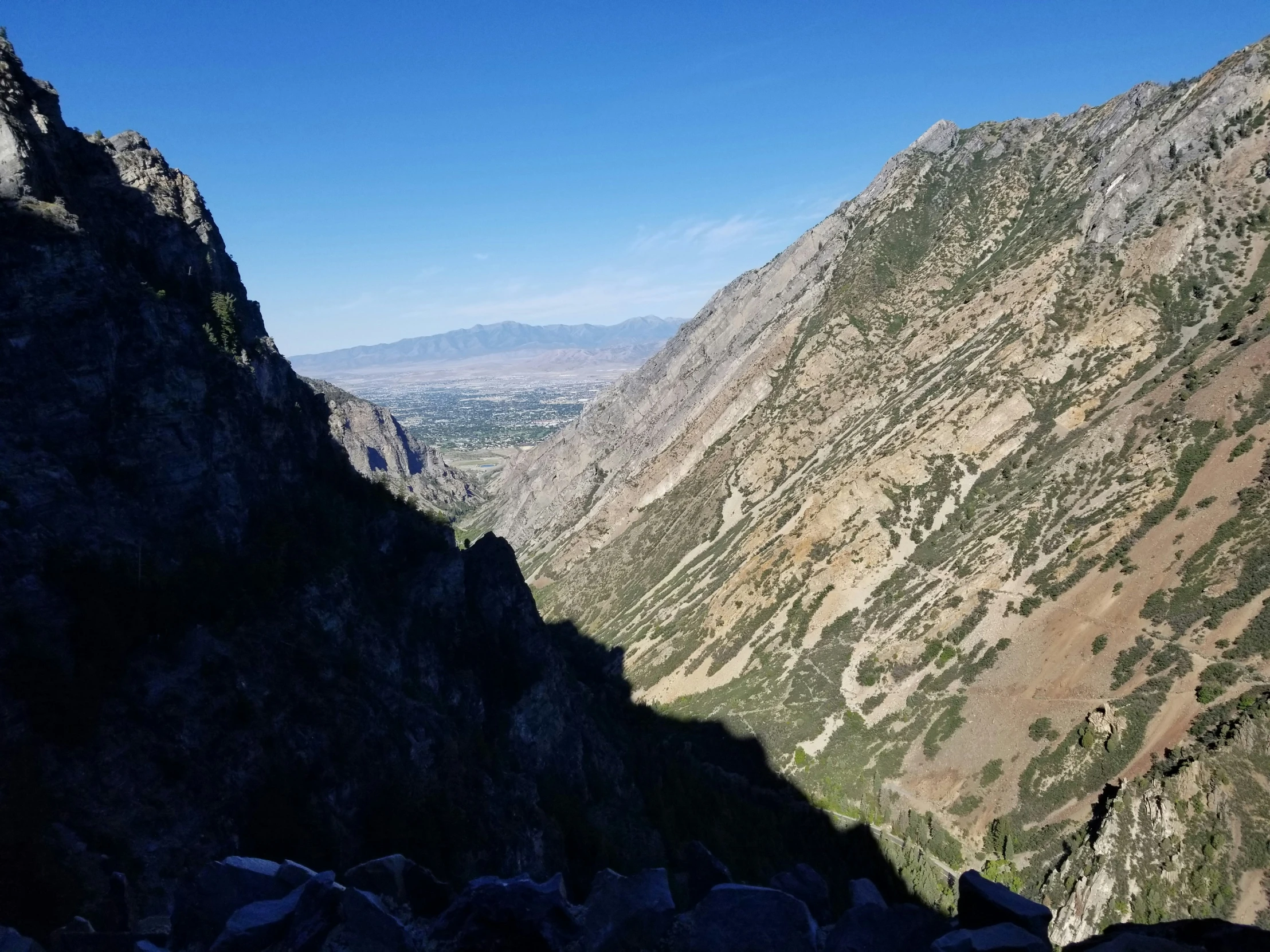 looking down on a canyon from a high mountain pass