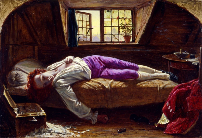 a painting of a person laying on a bed