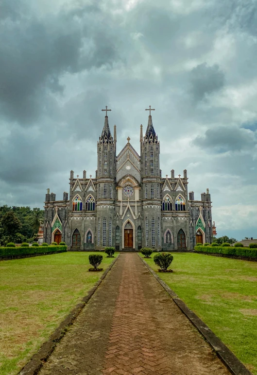 the large cathedral is built in a very old looking style