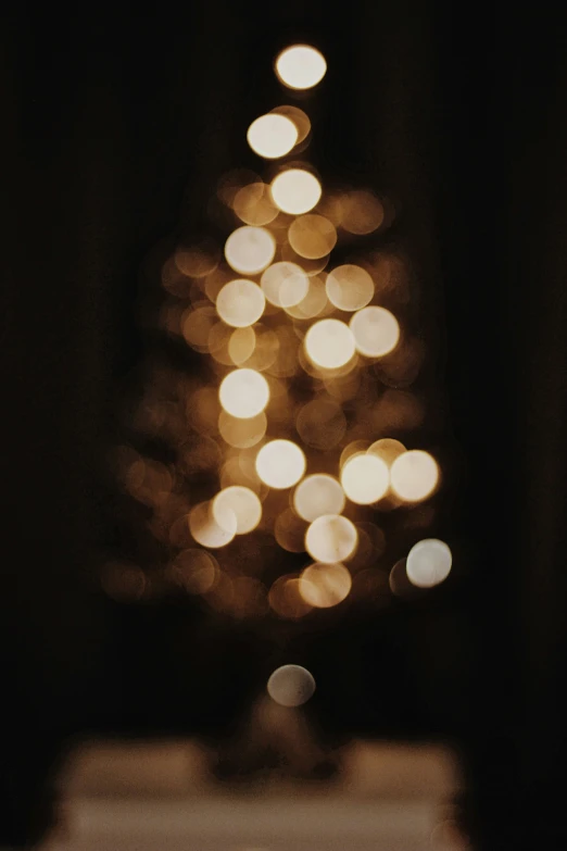 blurred christmas tree and the lights are from the top