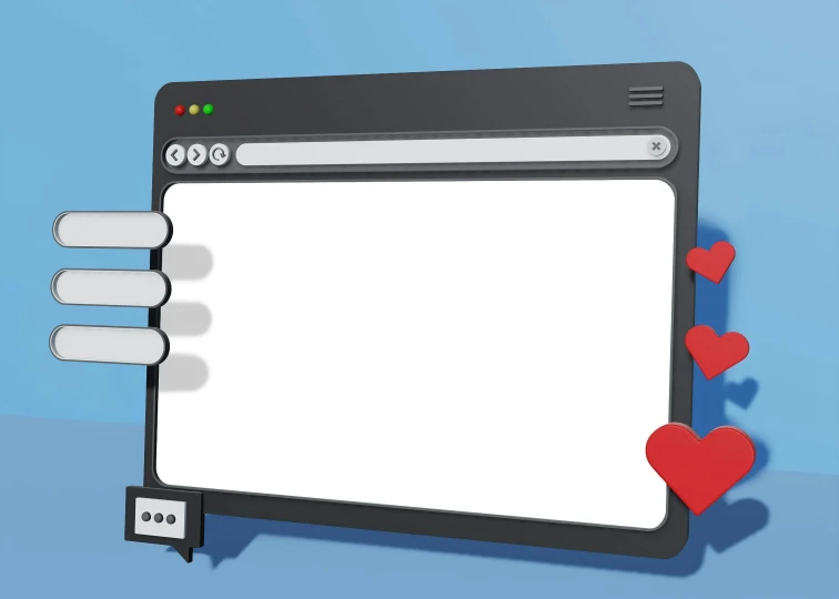 a computer monitor is shown with hearts attached to it