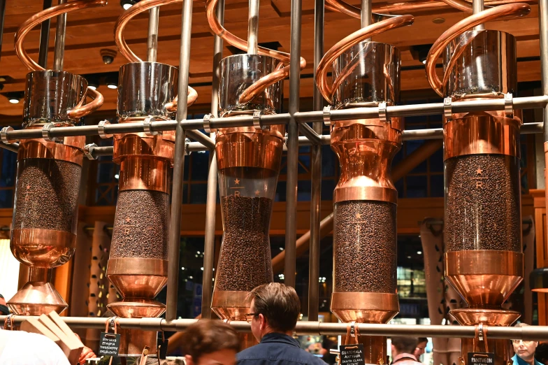 an image of copper pipes on display in store