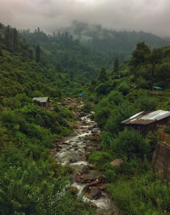 river with water flowing near forest area in mountains