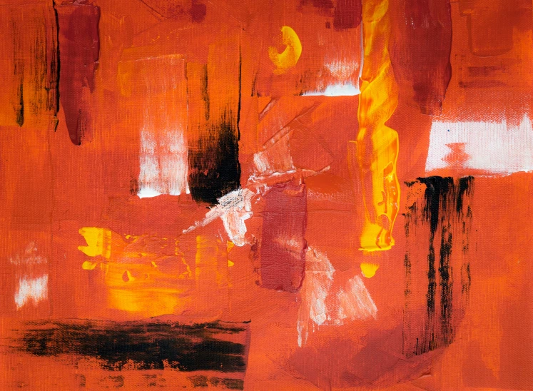 an abstract painting with orange and yellow tones