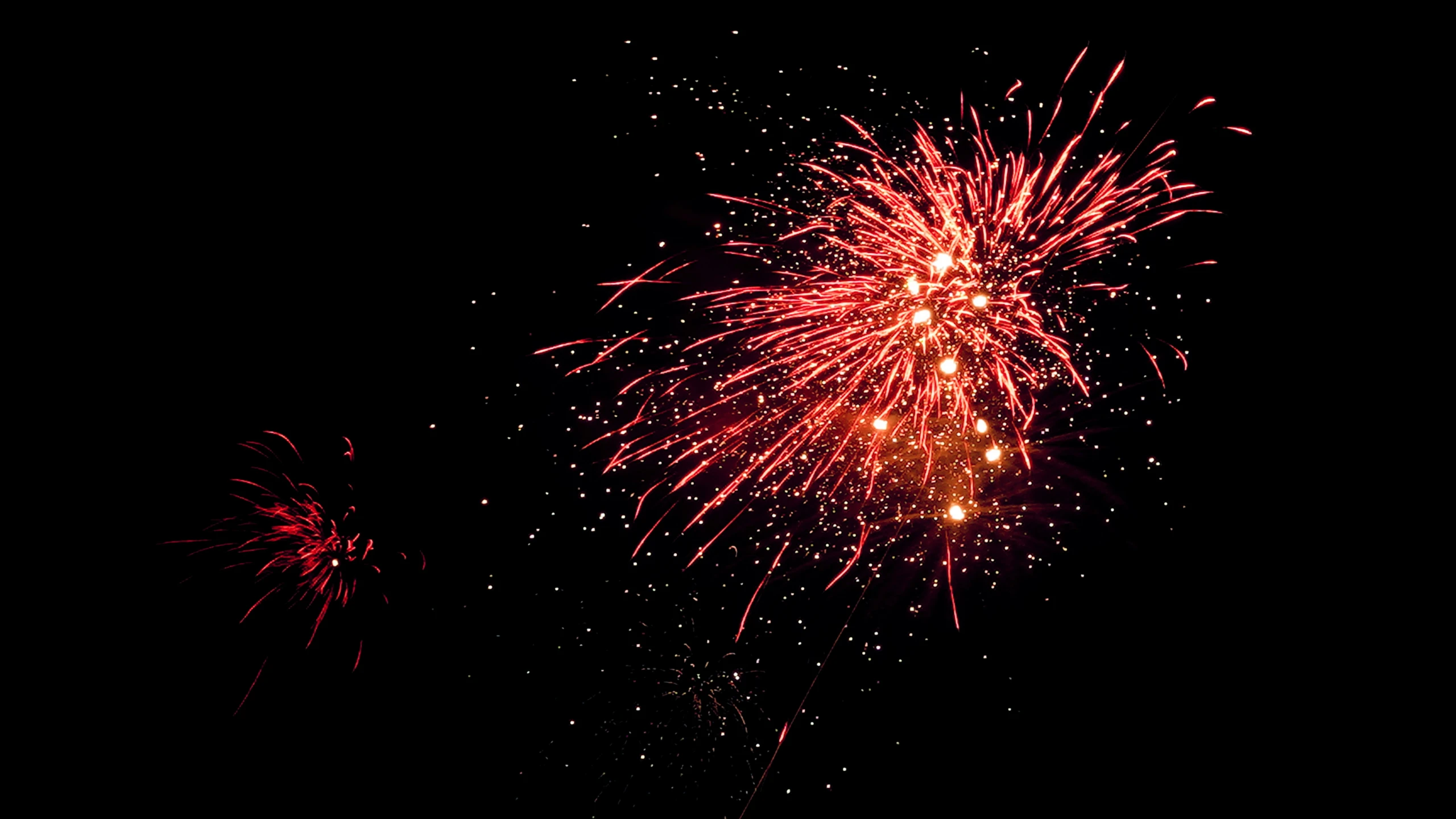 fireworks lit up the night sky in a dark sky