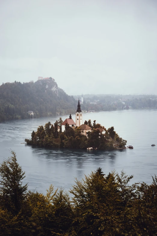 an island that has a building on it