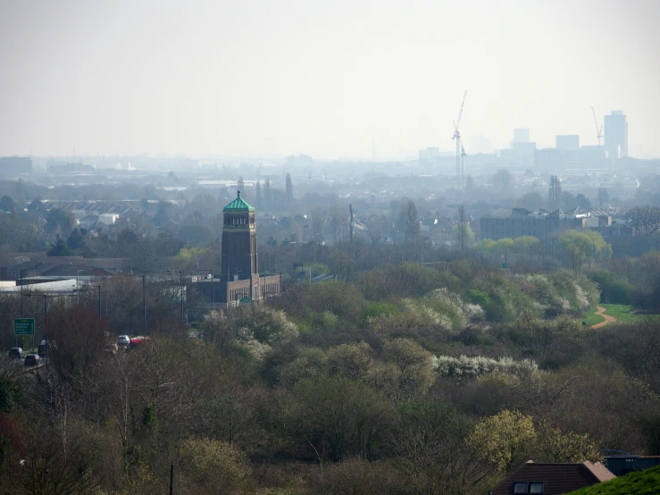 an overview of a small city on a cloudy day